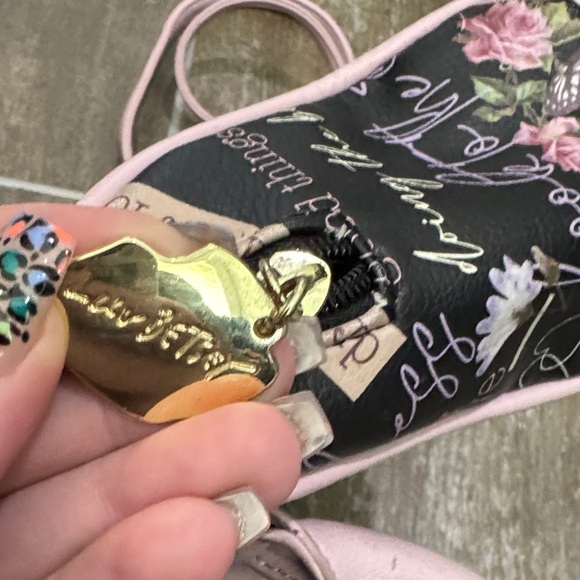 Betsey Johnson Black and Pink Floral Satchel - Picture 5 of 11